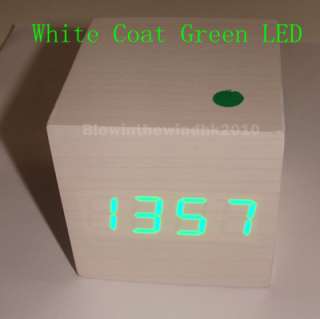 Digital Green LED Wooden Wood Desk Alarm Clock White OK  