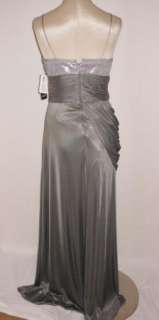 NWT Adrianna Papell Veiled Sequin Bodice Silver Jersey Strapless Gown 