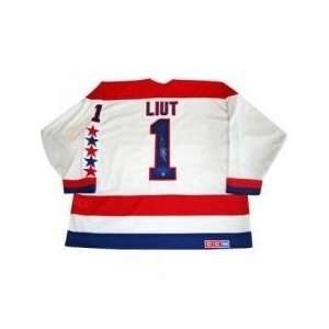  Mike Liut Autographed Replica Jersey (Wsh) Sports 