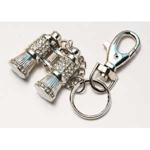Silver Tone Ice Bling Crystal Rhinestone Spy Gear Binoculars Clip Hook 