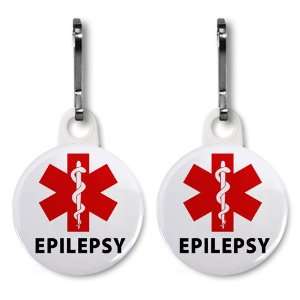 EPILEPSY Red Medical Alert Symbol 2 Pack 1 inch White Zipper Pull 