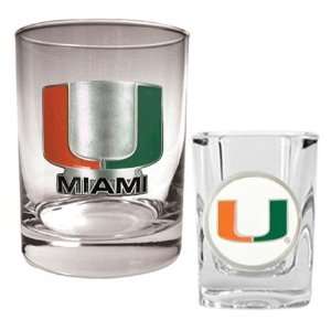   of Miami Hurricanes Rock Glass & Shot Glass Set
