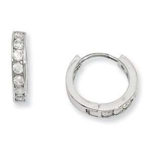  Rhodium plated Channel Set CZ Huggie Earrings: Jewelry