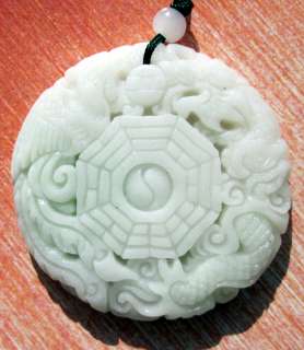 Chinese Jade Dragon Phoenix 8 Diagram Amulet Pendant  
