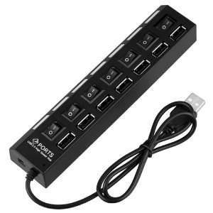  7 Port USB Hub with ON / OFF Switch, Black: Computers 