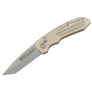   Silver Extreme Ops Button Lock Knife with Tanto Blade Sports