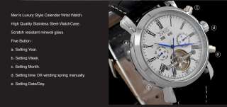 Luxury Mens Boys AUTO Automatic Mechanical Tourbillon Calendar Watch 