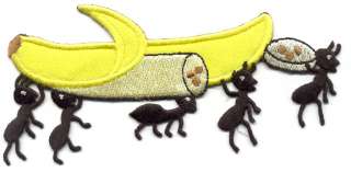 BANANA W/PICNIC ANTS EMBROIDERED IRON ON APPLIQUE  