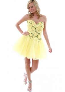 Sherri Hill Yellow Tulle Roses Prom Mini Dress UK 6 10  