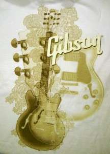Officially Licensed Authentic White GIBSON GUITARS Cotton T Shirt X 