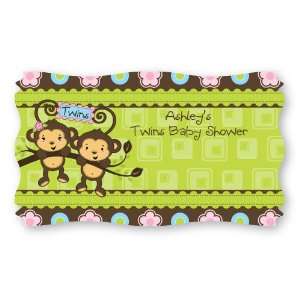 Twin Monkeys 1 Boy & 1 Girl   Set of 8 Personalized Baby Shower Name 