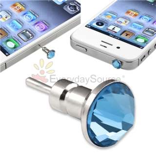 Blue 3.5mm Diamond Headset Dust ear Cap Plug for Apple Iphone 4 4G 3G 