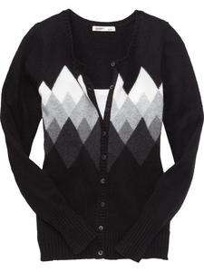   NAVY Black Preppy ARGYLE Print Cardigan Sweater L NWT NEW FREE SHIP
