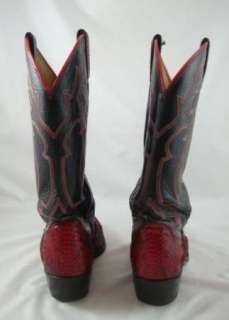   Post Mens Snakeskin Western Red Cowboy Boots Metal Toe Tips 9D  