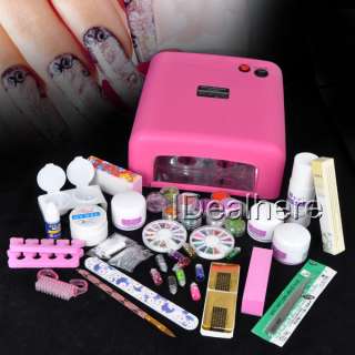   Colored Glitter Powder NAIL ART KIT + 110V Pink Nail UV Lamp  