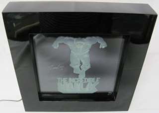 Hand Signed Stan Lee The Incredible Hulk Etched Art Glass Light Up 
