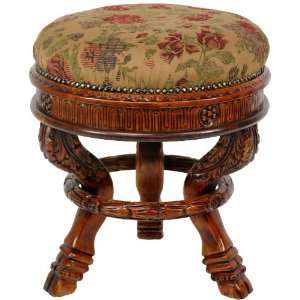  Queen Anne Round Tuffet Stool   Ochre Flowers