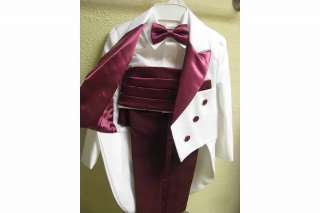 Burgundy & White Tuxedo with Tails Size 6 or 12 NEW  