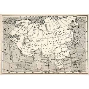  1900 Lithograph Map Russia Empire Siberia Europe China 