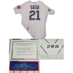 Sammy Sosa Chicago Cubs Autographed Game Used 2004 Home White Jersey 