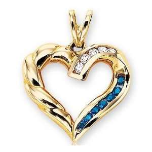  Diamond & Blue Sapphire 14k Yellow Gold Heart: Jewelry