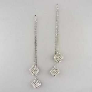 Silver Tone Duet Disc Chain Earrings with Diamond Like Accents True 