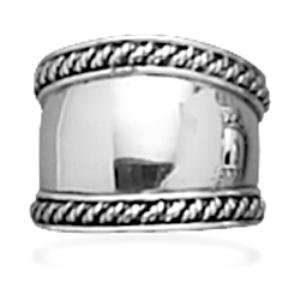   : Bali Rope Edge Polished Wide Band Sterling Silver Ring, 11: Jewelry