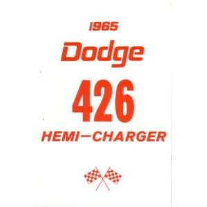  1965 DODGE 426 HEMI CHARGER Owners Manual User Guide 