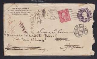 USA 1919 COVER HASTINGS NEBRASKA TO TOKYO JAPAN REDIRECTED TO TIENTSIN 