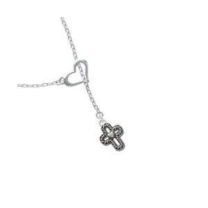  Cross with Rope Border and Heart Heart Lariat Charm 