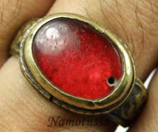   VINTAGE ETHNIC ISLAMIC GLASS BRONZE MAN RING SIZE 8.25 RB506  