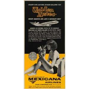   Golden Aztec Airlines Mexico   Original Print Ad: Home & Kitchen