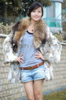 Sheared Rabbit Fur Jacket/Coat with Racoon Fur trimmed  