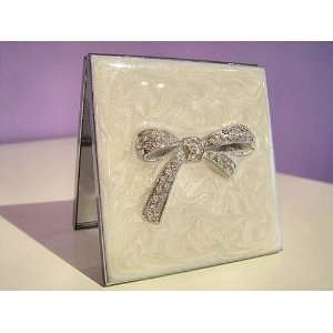  Mirror Compact.White Jeweled Bow