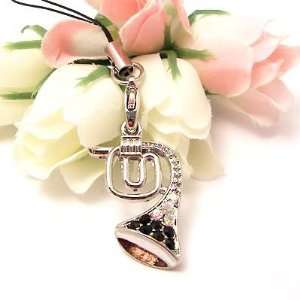  Black Trumpet Cell Phone Charm Strap Cubic Stone Cell 