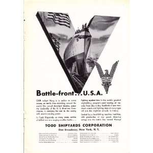  1942 WWII Ad Todd Shipyards Navy Battleships for Victory 