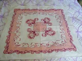 Vintage c1930s Tablecloth Pink & Purple Feather Plumes  
