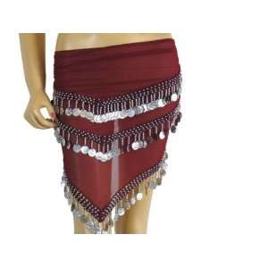    MAROON WRAP HIP SCARF BELLY DANCE COSTUME BELT COIN: Toys & Games
