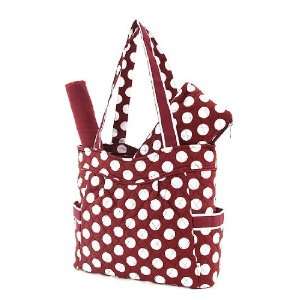  Belvah Quilted Large Maroon and White Polka Dot Diaper Tote Bag 