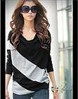 Womens T Shirts long sleeve Casual Loose Tops Blouses BLACK E245 Size 