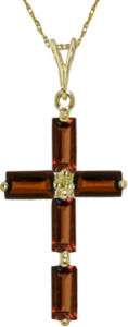 Natural Garnet Baguettes Gemstones Cross Pendant Chain Necklace 14K 