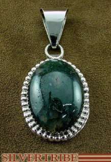 Navajo Indian Jewelry Moss Agate & Silver Pendant  