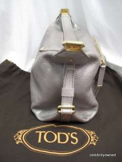 Tods Kate Bauletto Silver Leather Bag W/ Dustbag  
