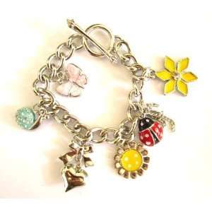 Knick Knack Ladybug & Butterfly Theme Colorful Metal Charm Bracelet