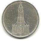 WWII German,1934 J Silver Potsdam Church, 5 Mark, *XF+* *Very Nice 