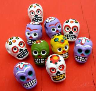   & PAINTED CRAZY COLOURFUL SUGAR SKULL BEADS FROM PERU 16MM  