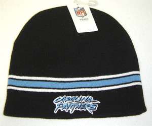 NEW! NFL Carolina Panthers Beanie Black & Blue Knit Skull Cap Straight 