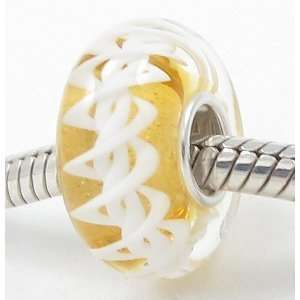 D21 Gold Double Helix Design European Murano Style Glass Bead Charm 