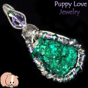 PUPPYLOVE Jewel Grade Dioptase Crystal Wire Wrap Pendant with Mystic 