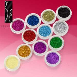Set 12 color polvo PURPURINA Glitter para Uñas/Manicura  